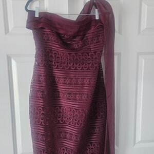 Club L London Scarf Shoulder Burgundy Lace Dress